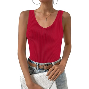 Zeagoo Womens Ribbed Tank Tops 2026 V Neck Slim Fit Knit Sleeveless Shirts Casual Basic Tee(Dark Red)