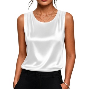 Zeagoo Womens Satin Tank Top Pleated Sleeveless Blouse Dressy Casual Tops Crewneck Silk Shirts Business Summer Clothes(Aa-white)