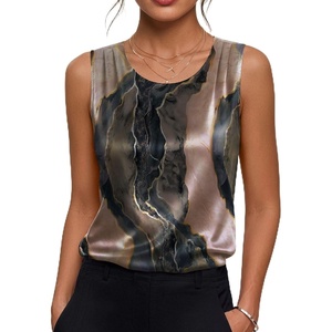 Zeagoo Womens Satin Tank Top Pleated Sleeveless Blouse Dressy Casual Tops Crewneck Silk Shirts Business Summer Clothes(Cx278)