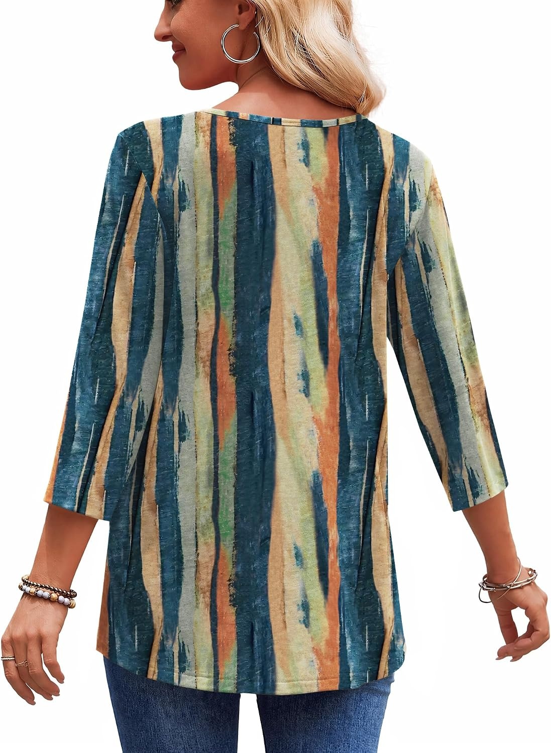 image:imageZeagoo 34 Length Sleeve Womens Tops 2026 Blouses for Women Dressy Casual Fashion Clothing V Neck TShirts Summer Outfits02 Tie Dye