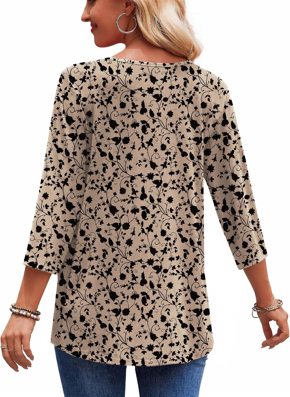 image:imageZeagoo 34 Length Sleeve Womens Tops 2026 Blouses for Women Dressy Casual Fashion Clothing V Neck TShirts Summer OutfitsBeige