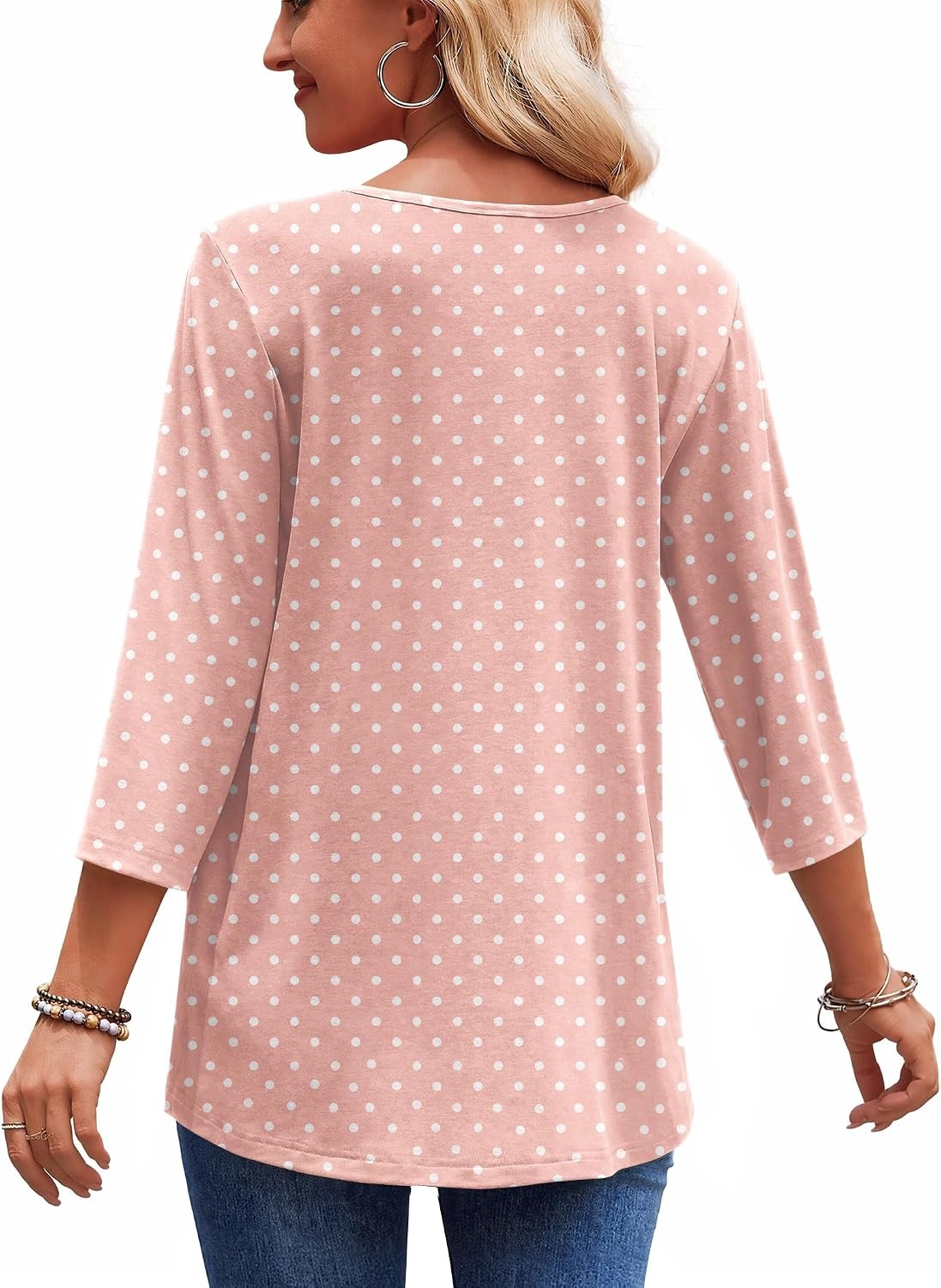 image:imageZeagoo 34 Length Sleeve Womens Tops 2026 Blouses for Women Dressy Casual Fashion Clothing V Neck TShirts Summer OutfitsPink