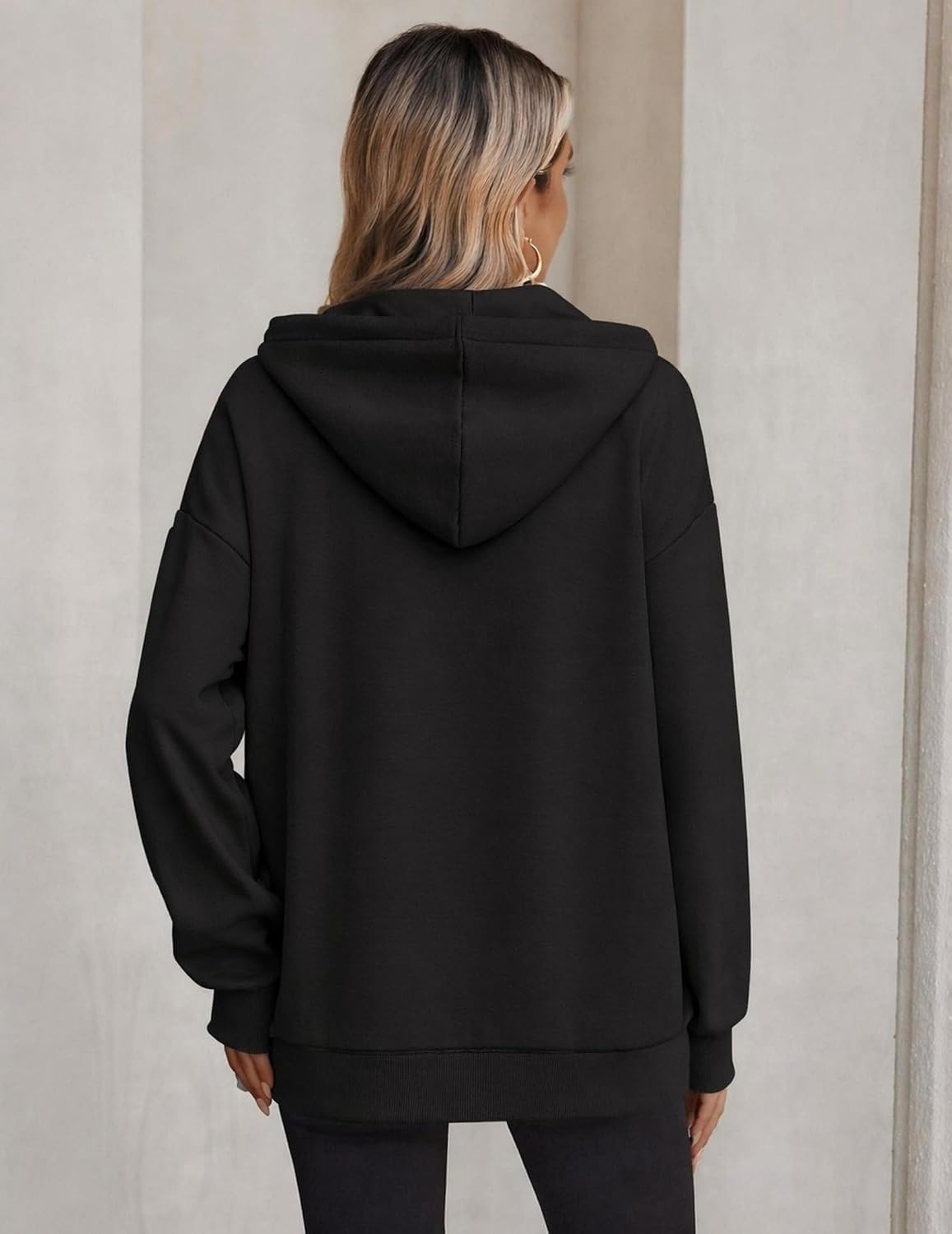 image:imageZeagoo Hoodie for Women Oversized Hooded Sweatshirt Button Hoodies With Pockets Comfy Fleece Jackets 2026 Fashion S3XLBlack