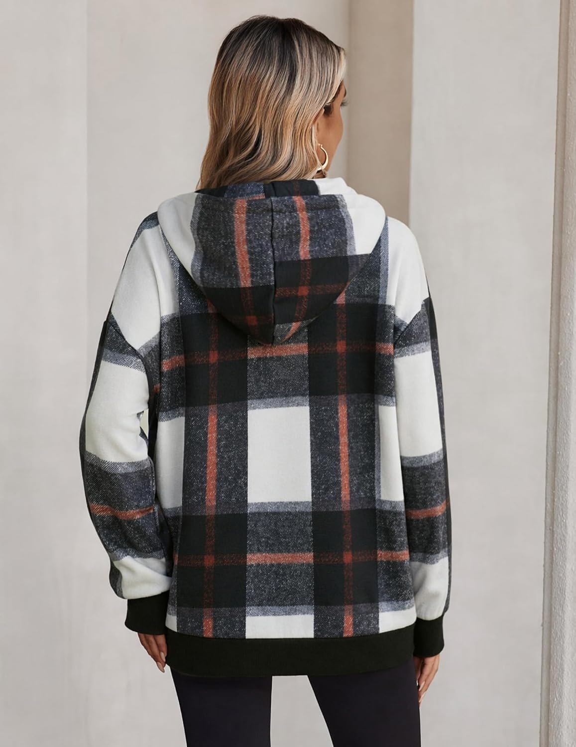image:imageZeagoo Hoodie for Women Oversized Hooded Sweatshirt Button Hoodies With Pockets Comfy Fleece Jackets 2026 Fashion S3XLBlack Plaid