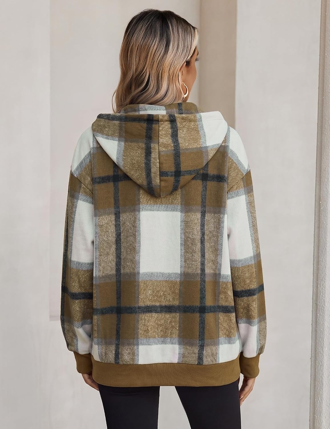 image:imageZeagoo Hoodie for Women Oversized Hooded Sweatshirt Button Hoodies With Pockets Comfy Fleece Jackets 2026 Fashion S3XLBrown Plaid