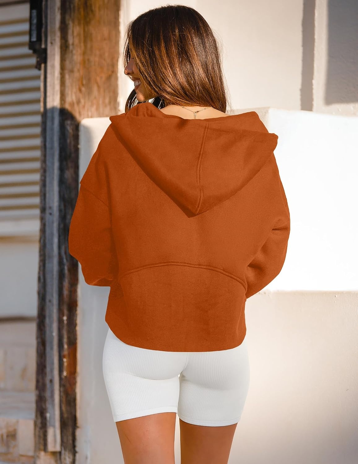 image:imageZeagoo Women Plus Size Zipper Hoodie Long Sleeve 2024 Trendy Sweatshirts Athletic Cropped Tops Dark Grey LargeBrick Red