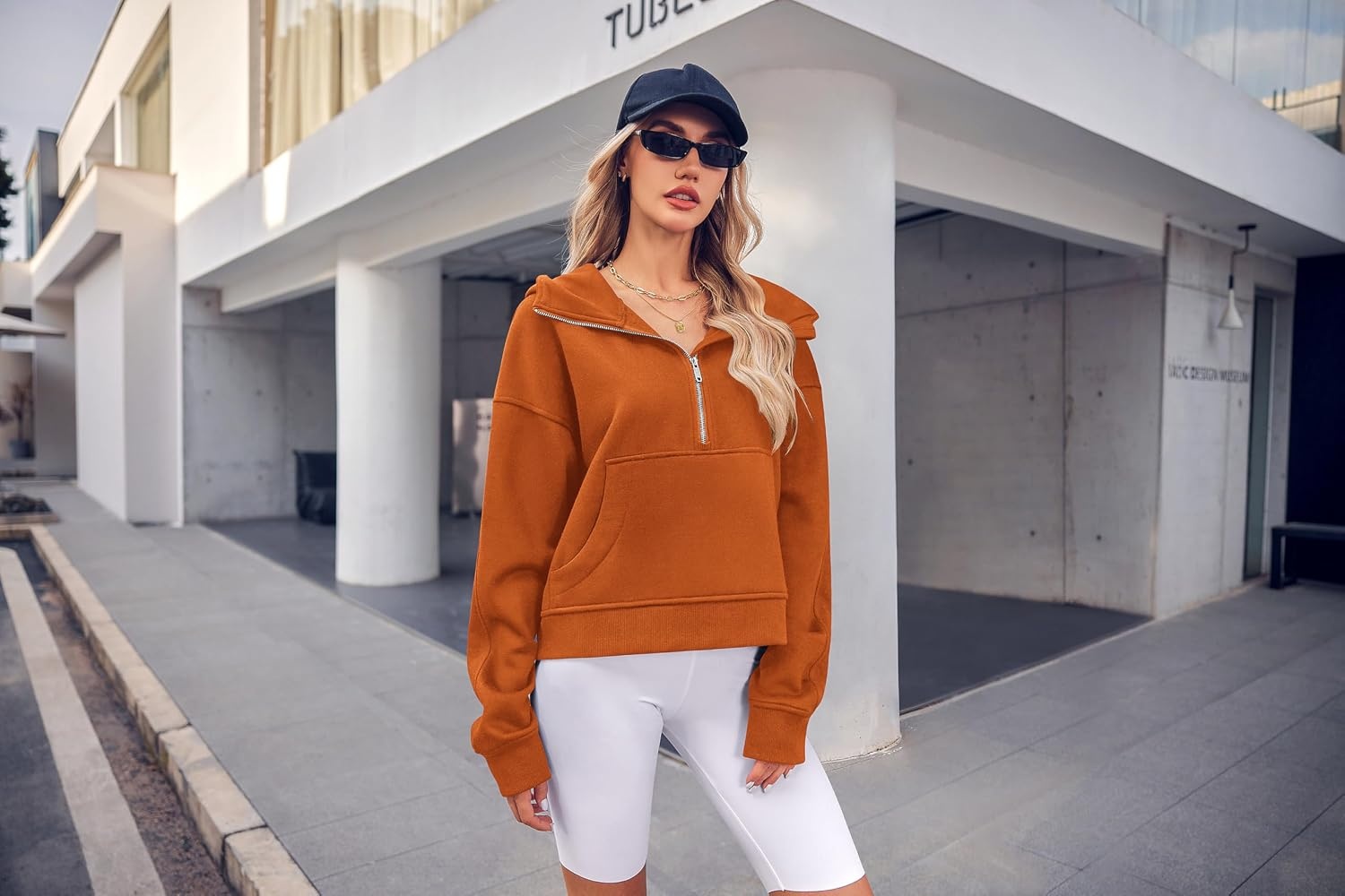 image:imageZeagoo Women Plus Size Zipper Hoodie Long Sleeve 2024 Trendy Sweatshirts Athletic Cropped Tops Dark Grey LargeBrick Red