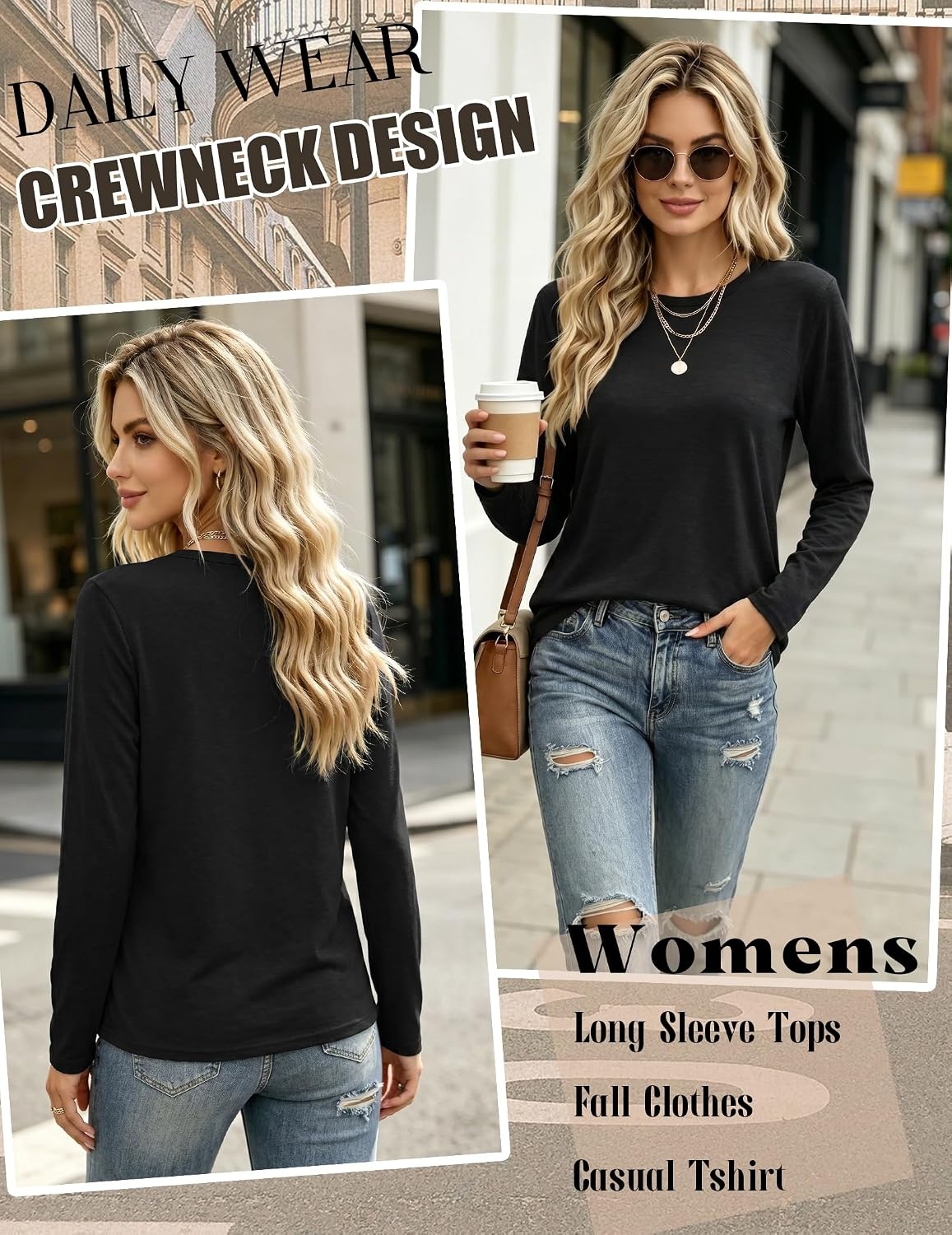 image:imageZeagoo Womens Casual Shirts Long Sleeve Tops Soft Crewneck Tshirts Basic Tee Business Workout Outfit 2026 Fall ClothesA Black