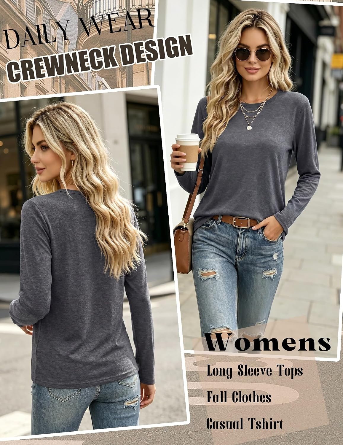 image:imageZeagoo Womens Casual Shirts Long Sleeve Tops Soft Crewneck Tshirts Basic Tee Business Workout Outfit 2026 Fall ClothesDark Grey