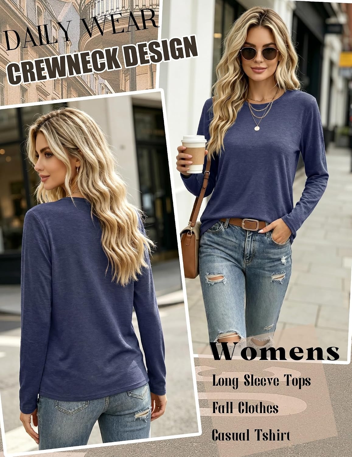 image:imageZeagoo Womens Casual Shirts Long Sleeve Tops Soft Crewneck Tshirts Basic Tee Business Workout Outfit 2026 Fall ClothesNavy Blue