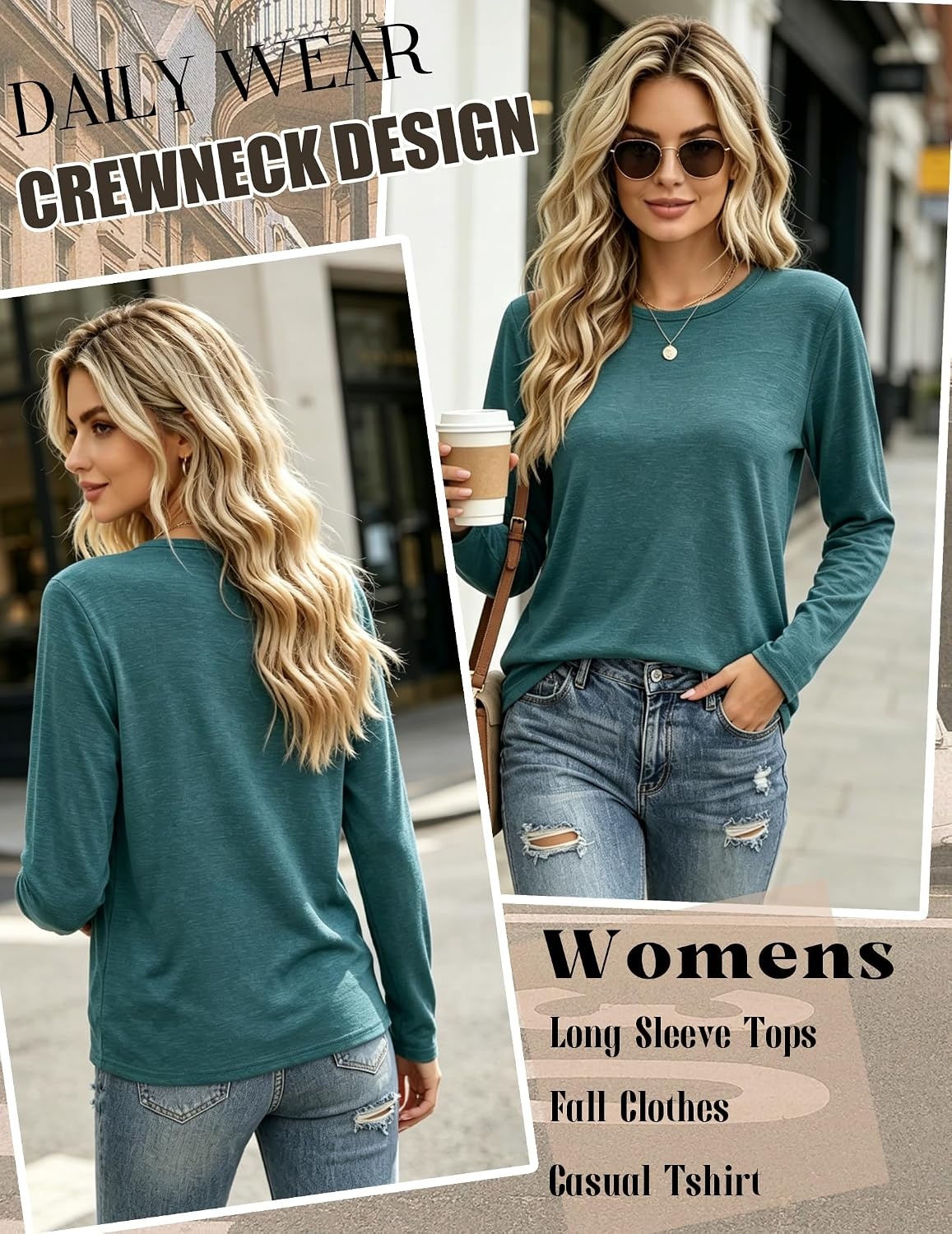 image:imageZeagoo Womens Casual Shirts Long Sleeve Tops Soft Crewneck Tshirts Basic Tee Business Workout Outfit 2026 Fall ClothesPeacock Blue