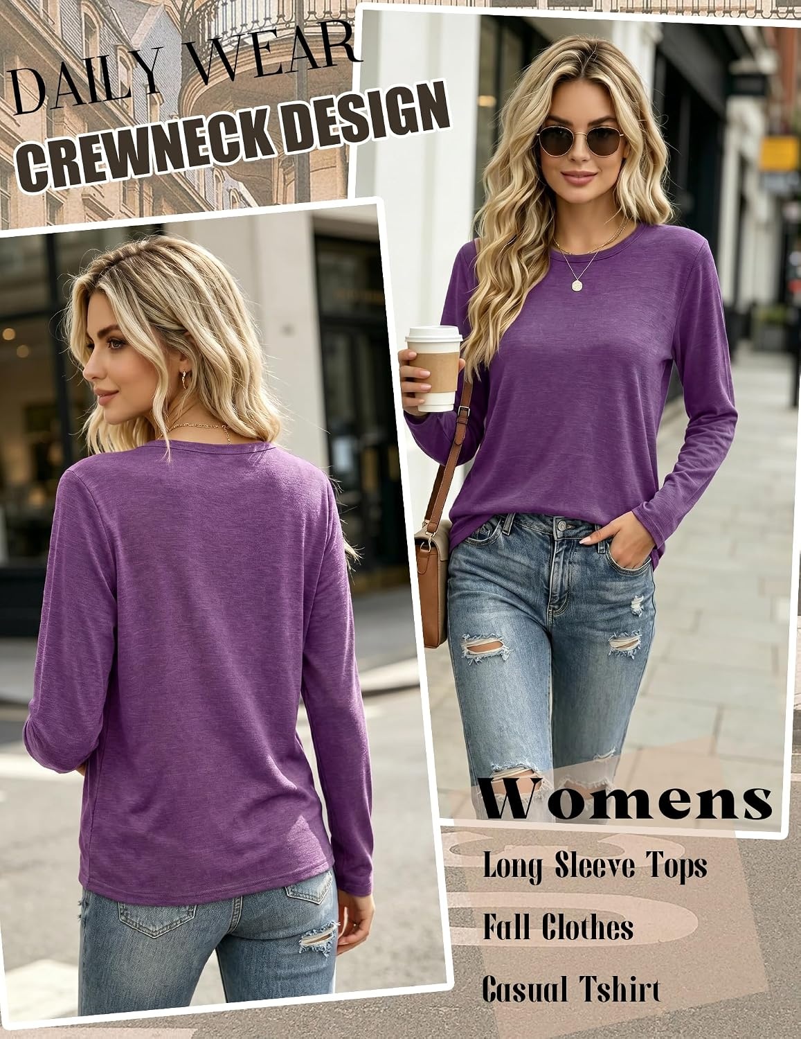 image:imageZeagoo Womens Casual Shirts Long Sleeve Tops Soft Crewneck Tshirts Basic Tee Business Workout Outfit 2026 Fall ClothesPlum