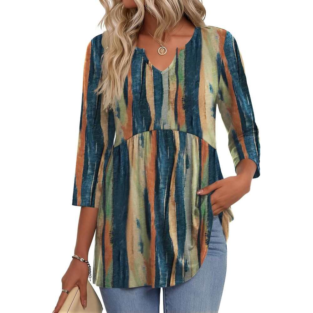 image:imageZeagoo 34 Length Sleeve Womens Tops 2026 Blouses for Women Dressy Casual Fashion Clothing V Neck TShirts Summer Outfits02 Tie Dye