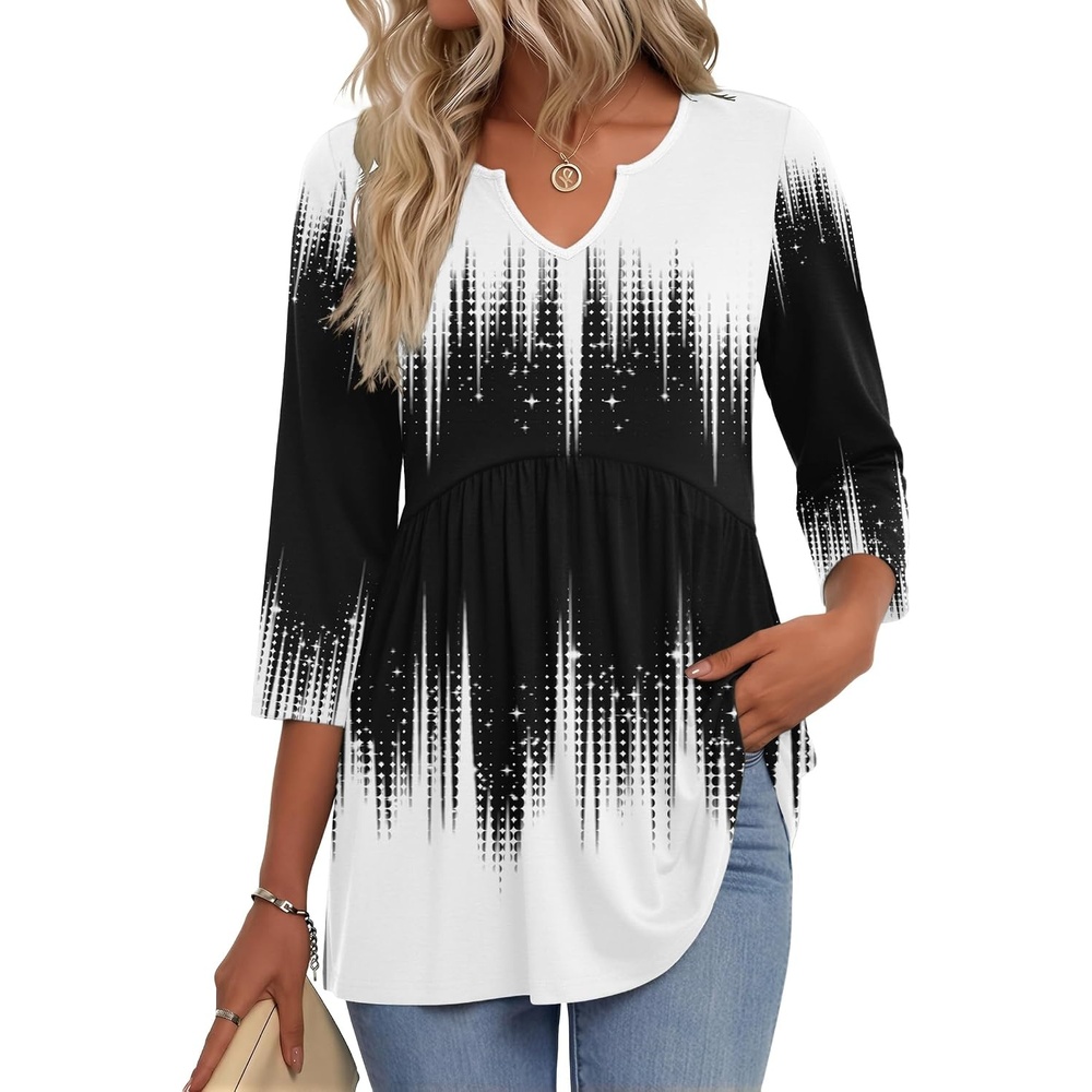 image:imageZeagoo 34 Length Sleeve Womens Tops 2026 Blouses for Women Dressy Casual Fashion Clothing V Neck TShirts Summer OutfitsJb204