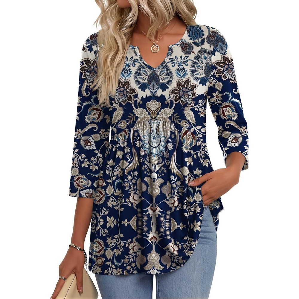 image:imageZeagoo 34 Length Sleeve Womens Tops 2026 Blouses for Women Dressy Casual Fashion Clothing V Neck TShirts Summer OutfitsMz873