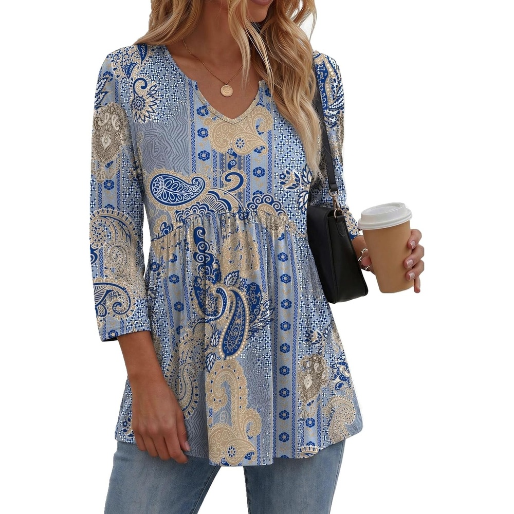 image:imageZeagoo 34 Length Sleeve Womens Tops 2026 Blouses for Women Dressy Casual Fashion Clothing V Neck TShirts Summer OutfitsMz919