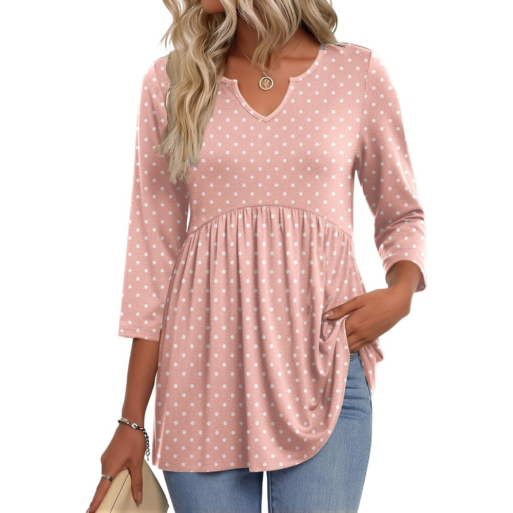 image:imageZeagoo 34 Length Sleeve Womens Tops 2026 Blouses for Women Dressy Casual Fashion Clothing V Neck TShirts Summer OutfitsPink