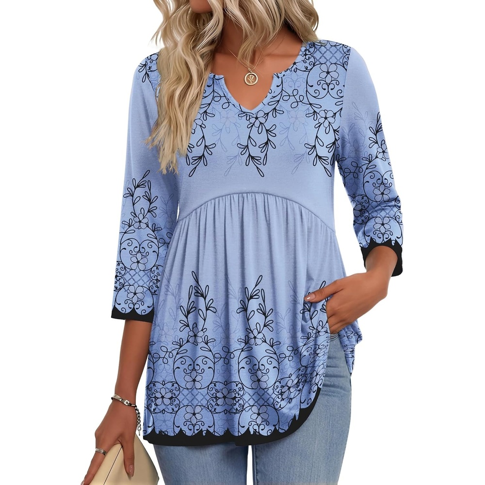 image:imageZeagoo 34 Length Sleeve Womens Tops 2026 Blouses for Women Dressy Casual Fashion Clothing V Neck TShirts Summer OutfitsSf166