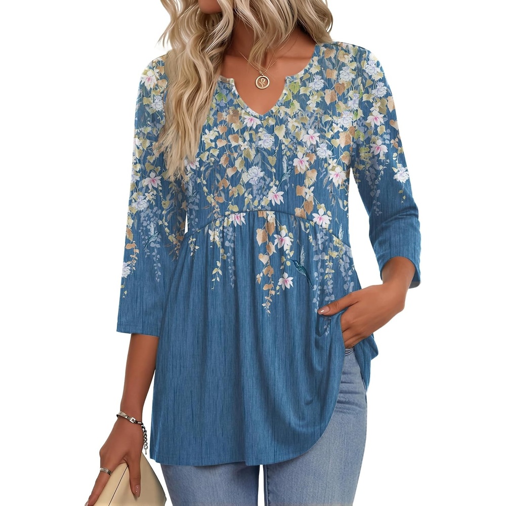 image:imageZeagoo 34 Length Sleeve Womens Tops 2026 Blouses for Women Dressy Casual Fashion Clothing V Neck TShirts Summer OutfitsSf233