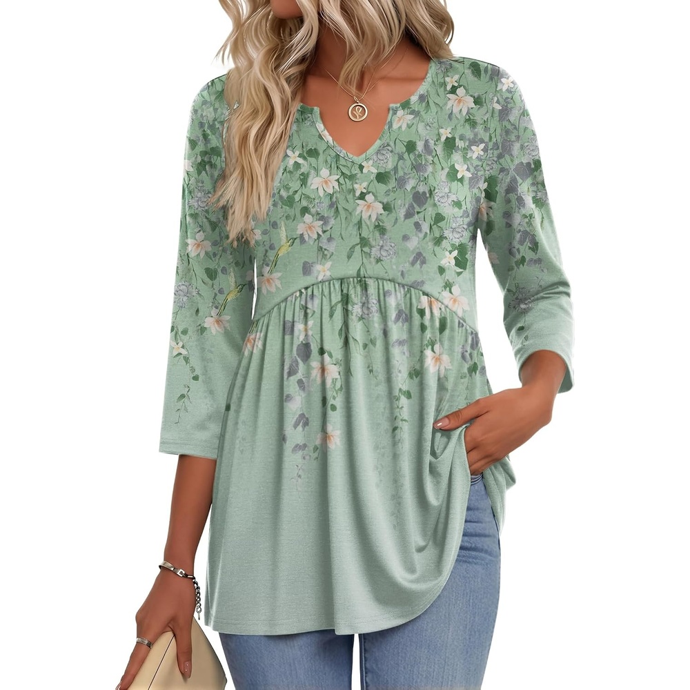 image:imageZeagoo 34 Length Sleeve Womens Tops 2026 Blouses for Women Dressy Casual Fashion Clothing V Neck TShirts Summer OutfitsSf244