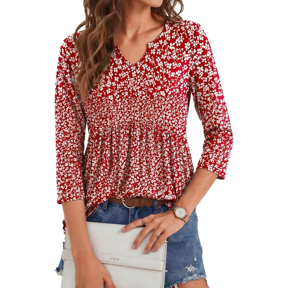 image:imageZeagoo 34 Length Sleeve Womens Tops 2026 Blouses for Women Dressy Casual Fashion Clothing V Neck TShirts Summer OutfitsXh518