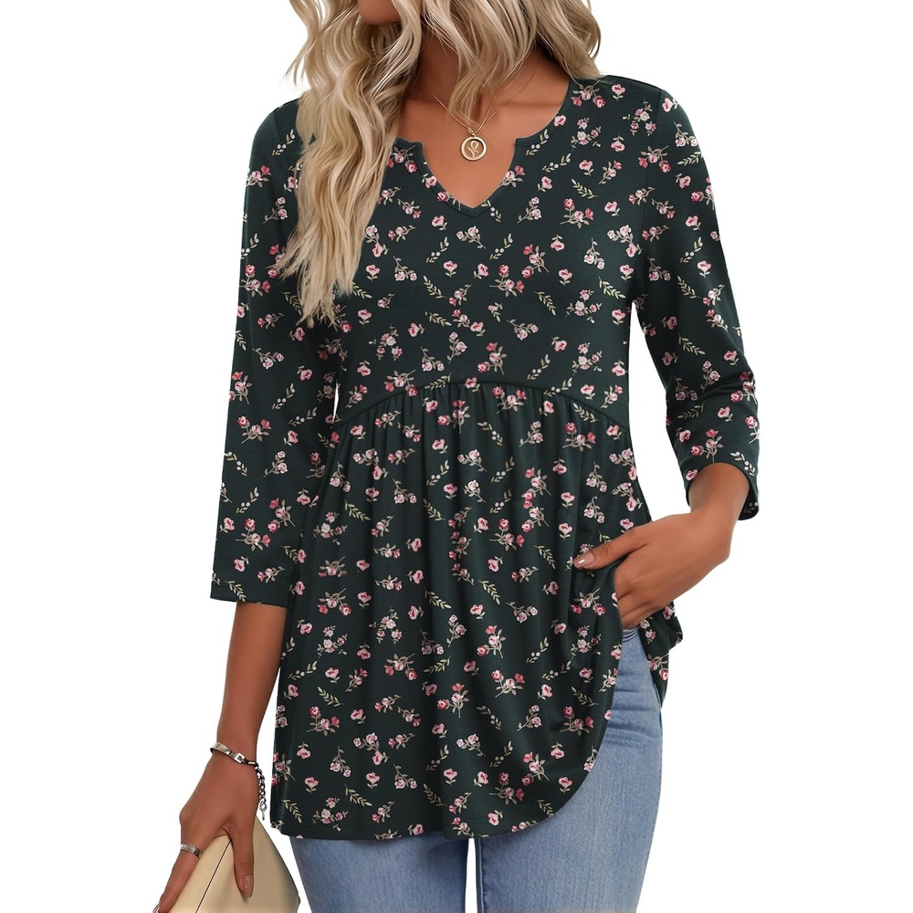 image:imageZeagoo 34 Length Sleeve Womens Tops 2026 Blouses for Women Dressy Casual Fashion Clothing V Neck TShirts Summer OutfitsXh522
