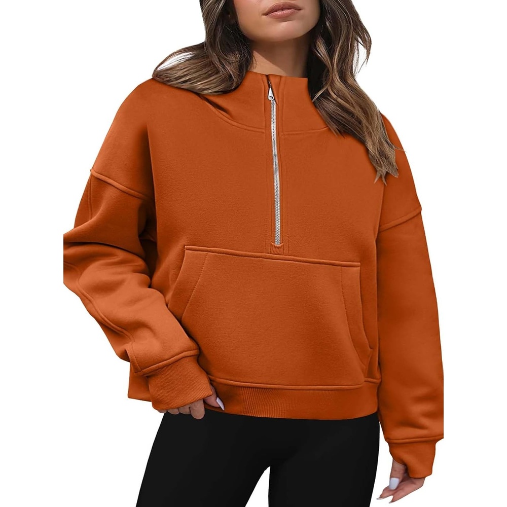 image:imageZeagoo Women Plus Size Zipper Hoodie Long Sleeve 2024 Trendy Sweatshirts Athletic Cropped Tops Dark Grey LargeBrick Red