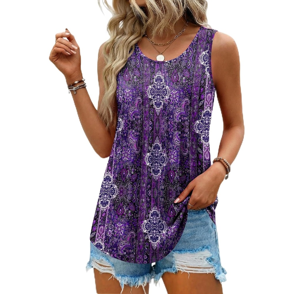 image:imageZeagoo Womens Tank Tops Sleeveless Pleated Crew Neck Summer Tunic Tops Dressy Loose Fit Business Casual Blouses 2026Mz907