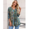 Zeagoo 3/4 Length Sleeve Womens Tops 2026 Blouses for Women Dressy Casual Fashion Clothing V Neck T-Shirts Summer Outfits(Blue Boho Print)
