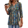 Zeagoo 3/4 Length Sleeve Womens Tops 2026 Blouses for Women Dressy Casual Fashion Clothing V Neck T-Shirts Summer Outfits(Blue Boho Print)