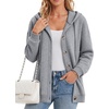 Zeagoo Hoodie for Women Oversized Hooded Sweatshirt Button Hoodies With Pockets Comfy Fleece Jackets 2026 Fashion S-3XL(Light Gray)