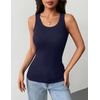 Zeagoo Tank Tops with Built in Bra for Women Sleeveless Crewneck Racerback Ribbed Fitted Tops Basic Summer Clothing 2026(Navy Blue)