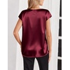 Zeagoo Womens Satin Tops Dressy Casual V Neck Tee Silk Shirts Short Sleeve Tshirts Quiet Luxury Clothes Wine Red