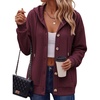 Zeagoo Hoodie for Women Oversized Hooded Sweatshirt Button Hoodies With Pockets Comfy Fleece Jackets 2026 Fashion S-3XL(Dark Red)