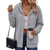 Zeagoo Hoodie for Women Oversized Hooded Sweatshirt Button Hoodies With Pockets Comfy Fleece Jackets 2026 Fashion S-3XL(Light Gray)