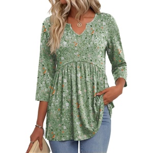 Zeagoo 3/4 Length Sleeve Womens Tops 2026 Blouses for Women Dressy Casual Fashion Clothing V Neck T-Shirts Summer Outfits(01-xh534)