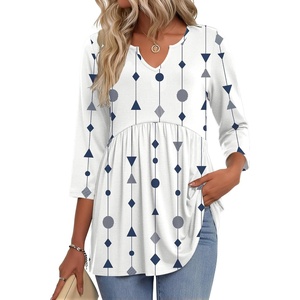 Zeagoo 3/4 Length Sleeve Womens Tops 2026 Blouses for Women Dressy Casual Fashion Clothing V Neck T-Shirts Summer Outfits(04 White Dot)