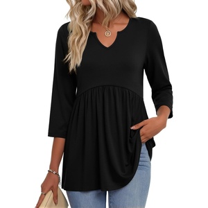 Zeagoo 3/4 Length Sleeve Womens Tops 2026 Blouses for Women Dressy Casual Fashion Clothing V Neck T-Shirts Summer Outfits(Black)