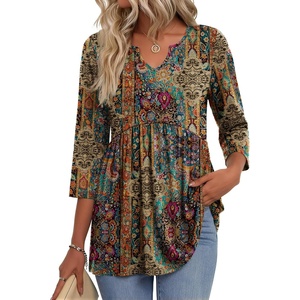 Zeagoo 3/4 Length Sleeve Womens Tops 2026 Blouses for Women Dressy Casual Fashion Clothing V Neck T-Shirts Summer Outfits(Mz721)