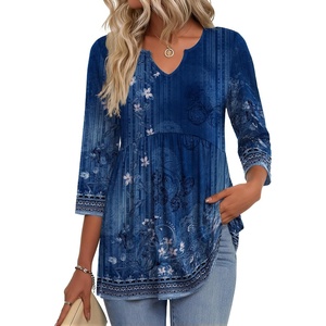 Zeagoo 3/4 Length Sleeve Womens Tops 2026 Blouses for Women Dressy Casual Fashion Clothing V Neck T-Shirts Summer Outfits(Mz845)
