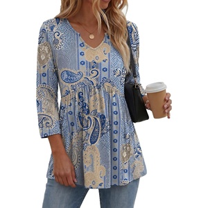 Zeagoo 3/4 Length Sleeve Womens Tops 2026 Blouses for Women Dressy Casual Fashion Clothing V Neck T-Shirts Summer Outfits(Mz919)