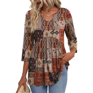 Zeagoo 3/4 Length Sleeve Womens Tops 2026 Blouses for Women Dressy Casual Fashion Clothing V Neck T-Shirts Summer Outfits(Mz952)