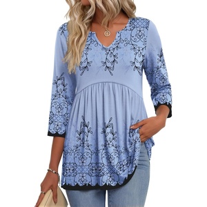 Zeagoo 3/4 Length Sleeve Womens Tops 2026 Blouses for Women Dressy Casual Fashion Clothing V Neck T-Shirts Summer Outfits(Sf166)
