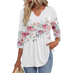Zeagoo 3/4 Length Sleeve Womens Tops 2026 Blouses for Women Dressy Casual Fashion Clothing V Neck T-Shirts Summer Outfits(Wf67)