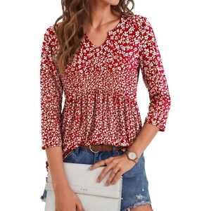 Zeagoo 3/4 Length Sleeve Womens Tops 2026 Blouses for Women Dressy Casual Fashion Clothing V Neck T-Shirts Summer Outfits(Xh518)