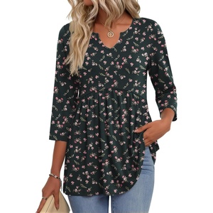 Zeagoo 3/4 Length Sleeve Womens Tops 2026 Blouses for Women Dressy Casual Fashion Clothing V Neck T-Shirts Summer Outfits(Xh522)