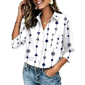 Zeagoo Button Down Shirts for Women 3/4 Length Sleeve Work Tops V Neck Shirts Dressy Casual Business Blouses with Pocket(Jh599)