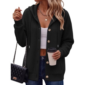 Zeagoo Hoodie for Women Oversized Hooded Sweatshirt Button Hoodies With Pockets Comfy Fleece Jackets 2026 Fashion S-3XL(Black)