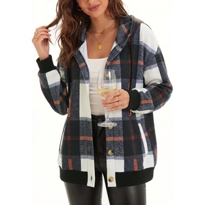 Zeagoo Hoodie for Women Oversized Hooded Sweatshirt Button Hoodies With Pockets Comfy Fleece Jackets 2026 Fashion S-3XL(Black Plaid)