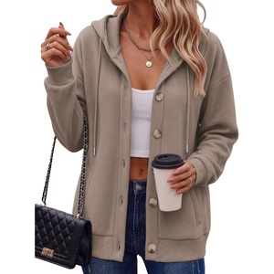 Zeagoo Hoodie for Women Oversized Hooded Sweatshirt Button Hoodies With Pockets Comfy Fleece Jackets 2026 Fashion S-3XL(Tea Ash)